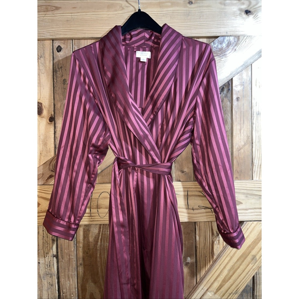 Cabernet Sleep Sense Robe Size Medium Womens Rose Red Stripe Silky Dressing Robe - Picture 3 of 14